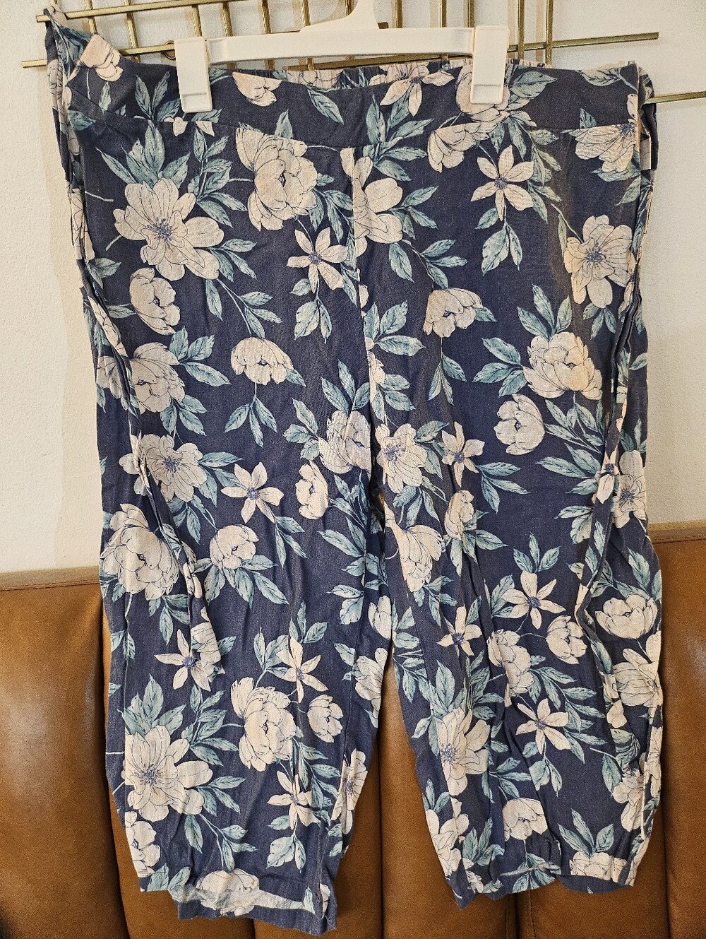 2X- Blue Sol-Floral Wide-Leg Pants